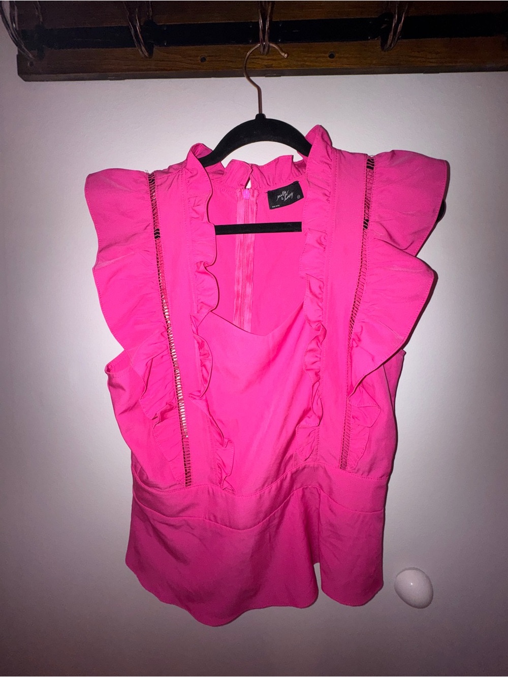 Bright Pink Ruffle Sleeve Women's Top